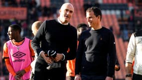 Loïc Féry et Régis Le Bris lors de Lorient-Ajaccio, le 19 février 2023.