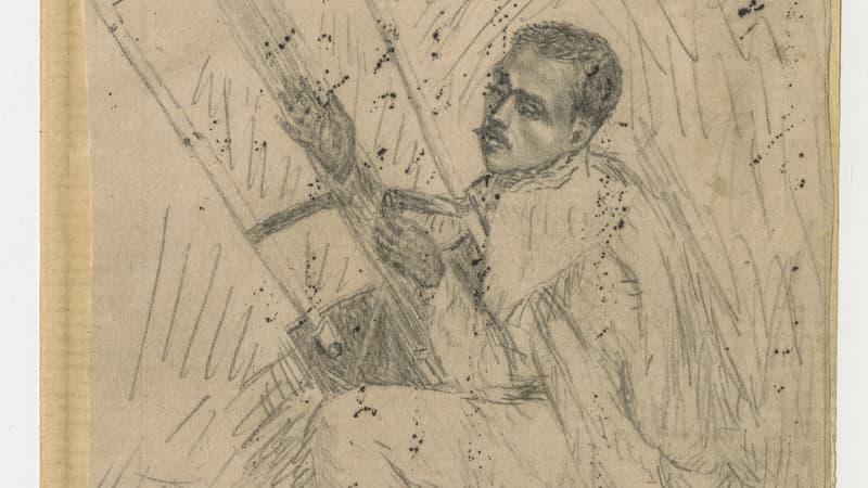 Dessin au crayon d'Isabelle Rimbaud, représentant le poète, Arthur Rimbaud. 