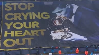 Le tifo des fans de Manchester City contre Vinicius Jr lors du barrage aller contre le Real, le 11 février 2024