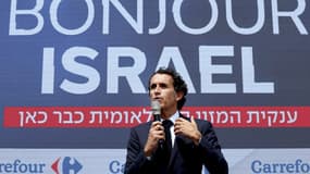 Le président-directeur général du groupe Carrefour, Alexandre Bompard, lors de l'inauguration d'un hypermarché Carrefour à Raanana (Israël), le 9 mai 2023.