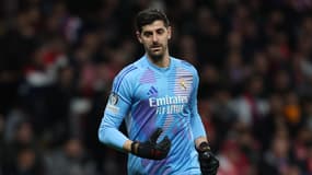 Thibaut Courtois lors du match Atlético-Real (1-0, 2 t.a.b. 4, Ligue des champions), le 12 mars 2025