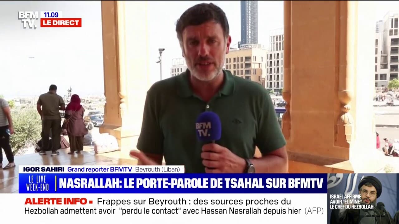 Liban: des habitants de la banlieue sud de Beyrouth rassemblés autour de la mosquée al-Amine pour fuir les bombardements (1/1)