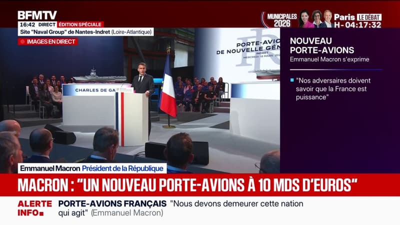 Nouveau porte-avions français: "Vous êtes la preuve que notre puissance militaire est autant la cause que la conséquence de notre puissance industrielle", dit Emmanuel Macron