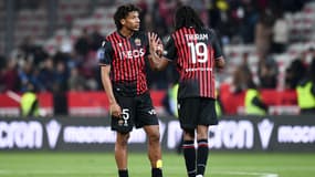 Jean-Clair Todibo et Khephren Thuram avec l'OGC Nice, le 8 avril 2023