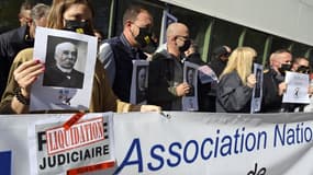 Rassemblement de policiers devant le commissariat principal de Strasbourg, le 17 octobre 2022, contre le projet de réforme de la police judiciaire