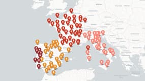 Carte de Callendar sur les comparaison de températures entre différentes villes d'Europe