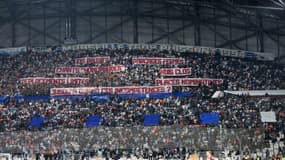 La banderole du virage Nord du Vélodrome, lors d'OM-PSG, le 27 octobre 2024.