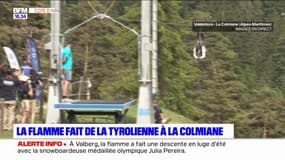 Les images du judoka français Loïc Pietri en tyrolienne à La Colmiane avec la flamme olympique