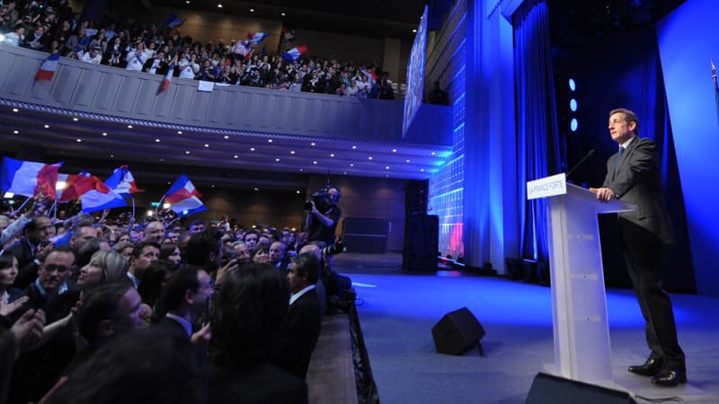 Nicolas Sarkozy à la Mutualité, lors de ses "adieux" le 6 mai 2012.