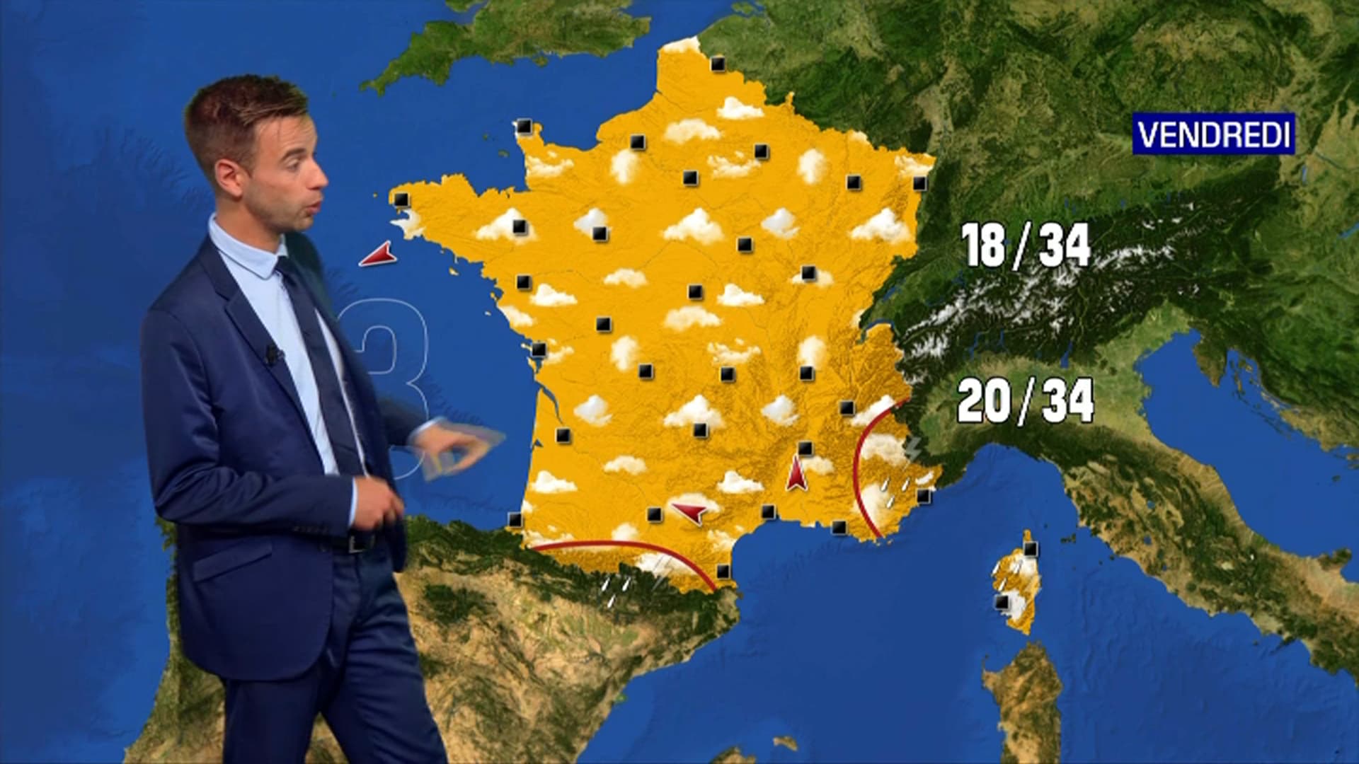 Les températures attendues vendredi 11 août. Les températures attendues vendredi 11 août.