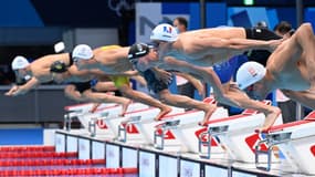 Clément Mignon lors du relais 4x100m nage libre aux JO de Tokyo