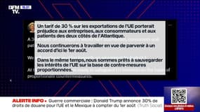 Droits de douane: l'Union européenne critique les nouveaux droits de douane de 30%, et se dit "prête" à continuer à travailler sur un accord