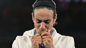 Imane Khelif lors de son titre aux Jeux olympiques de Paris, le 9 août 2024