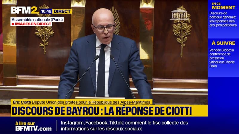 Discours de Bayrou: Éric Ciotti alerte sur 