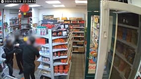 Les images de vidéosurveillance d'une supérette du 15e arrondissement de Paris le 19 septembre 2024, jour d'une violente agression de son commerçant par deux personnes.