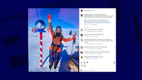 Karen Kyllesø lors de son arrivée au pôle sud le 13 janvier 2025.