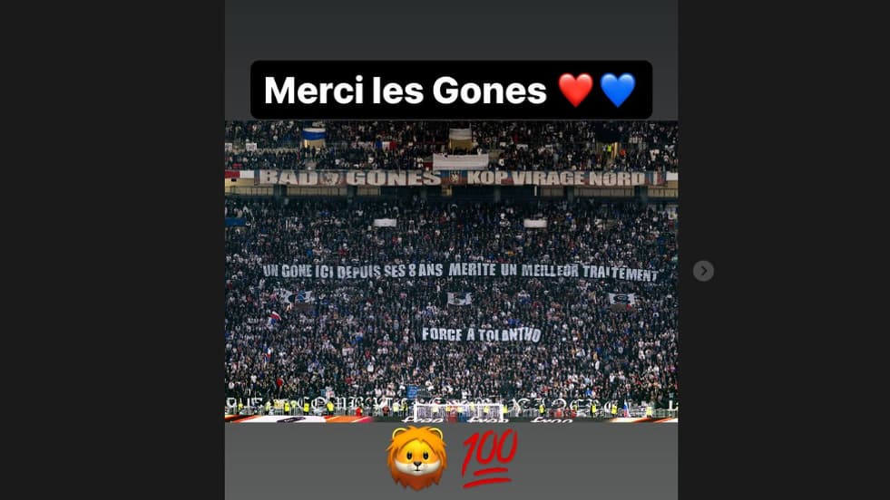 Anthony Lopes remercie les Bad Gones de leur soutien sur Instagram