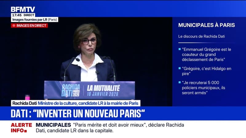 Élection municipale: "Nous avons un projet clair: inventer un nouveau Paris", déclare Rachida Dati, ministre de la Culture et candidate LR à la mairie de Paris