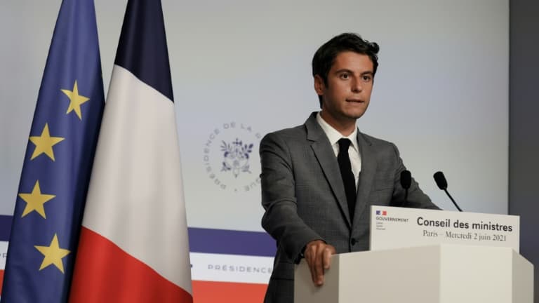 Gabriel Attal lors d'une conférence de presse, le 2 juin à Paris