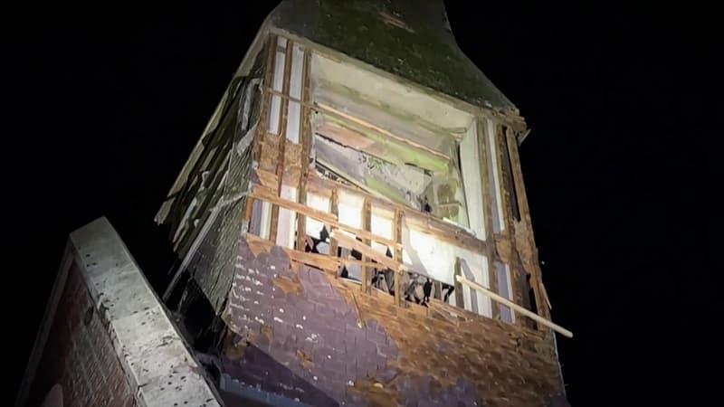 L'église de Bihucourt, dans le Pas-de-Calais, a été abîmée par une tornade, le 23 octobre 2022.
