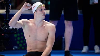 Léon Marchand le 3 août 2025 aux Mondiaux de natation de Singapour