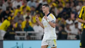 Cristiano Ronaldo célèbre un but avec Al-Nassr en D1 saoudienne, le 26 septembre 2025
