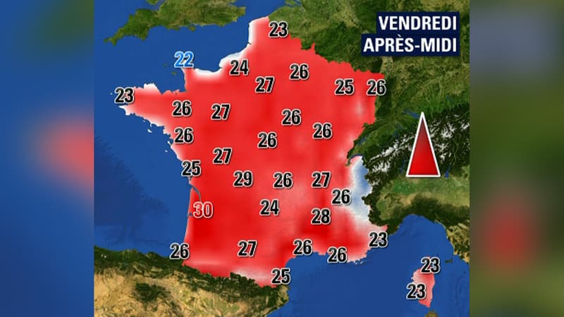 Les températures prévues en France métropolitaine vendredi 31 mai, dans l'après-midi.