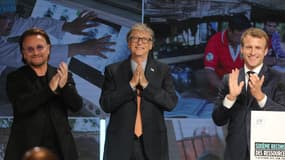 Emmanuel Macron en compagnie de Bill Gates et Bono