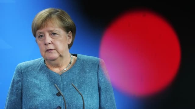 Angela Merkel lors d'une conférence de presse avec son homologue autrichien à Berlin le 31 août 2021