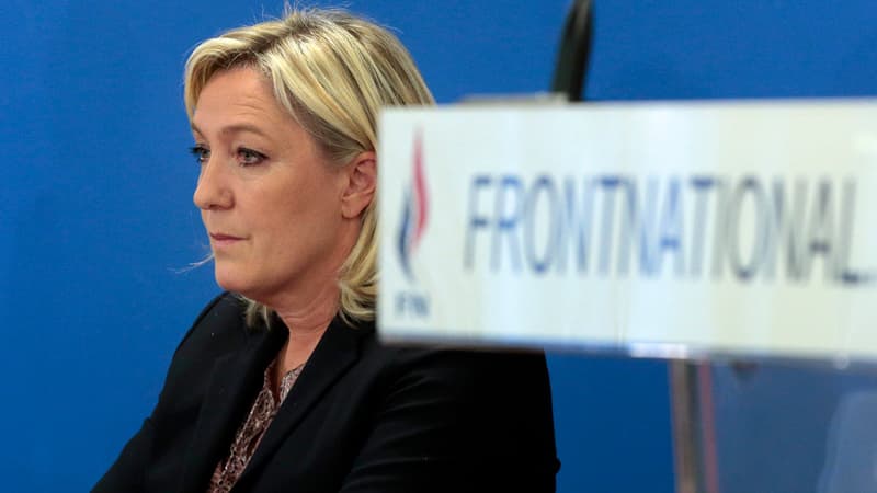 Marine Le Pen le 17 février 2015 lors d'une conférence de presse sur les départementales, à Nanterre.