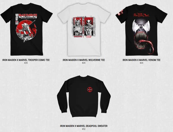 Des t-shirts issus de la collaboration Iron Maiden x Marvel