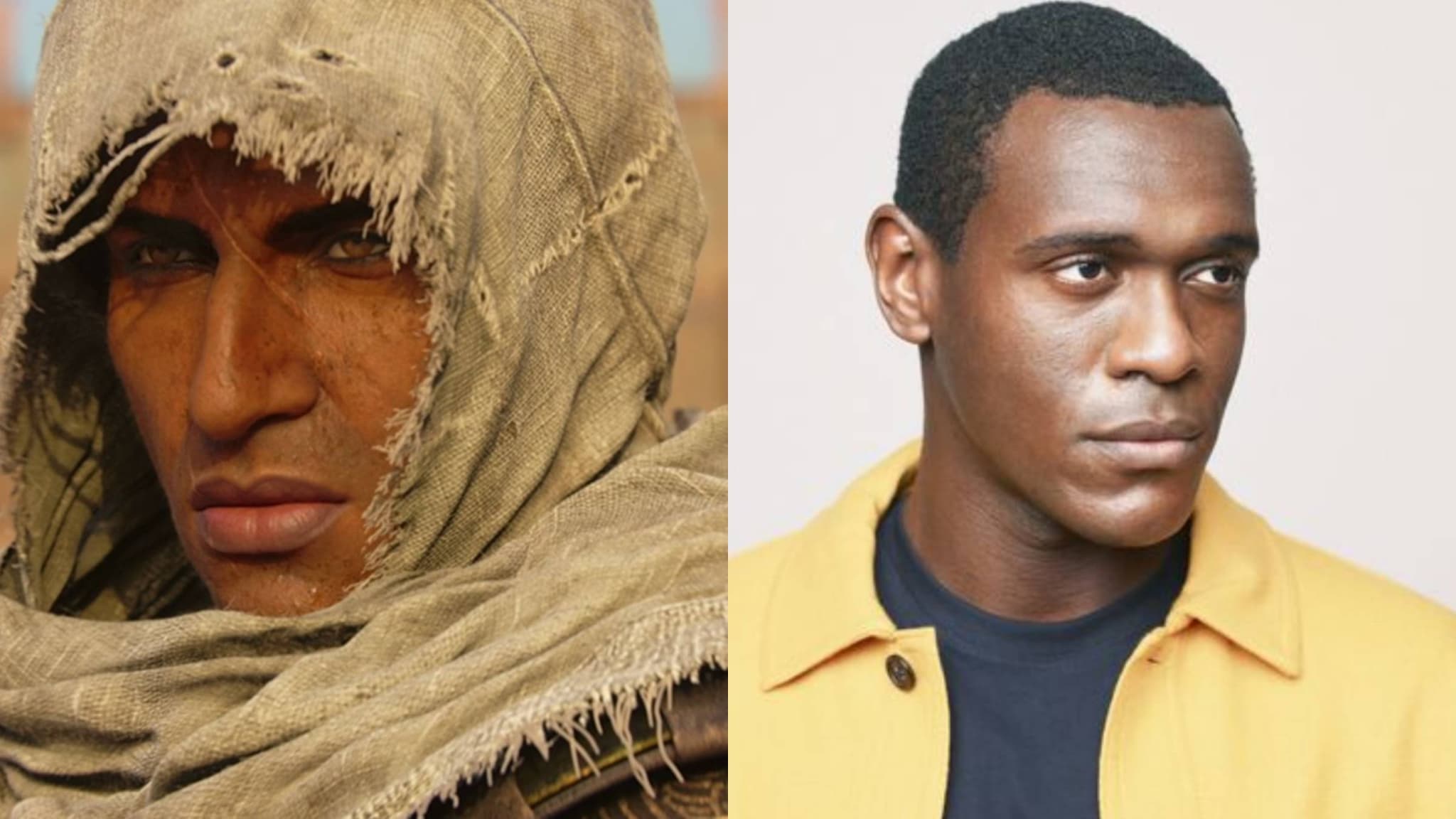 Abubakar Salim (à droite), la voix de Bayek dans Assassin's Creed Origins Abubakar Salim (à droite), la voix de Bayek dans Assassin's Creed Origins