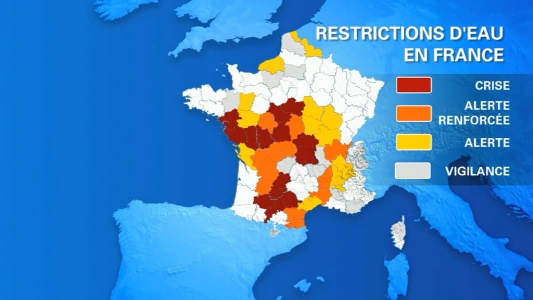 Carte des restrictions d'eau en place en France le 8 juillet 2019