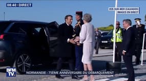 Emmanuel Macron arrive à son tour à Ver-sur-Mer pour inaugurer un mémorial britannique avec Theresa May