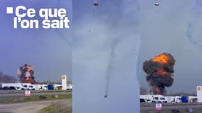 Ces image montrent la collision entre deux avions Alpha Jet de la Patrouille de France, près de la base aérienne 113 de Saint-Dizier, dans l'est de la France, le 25 mars 2025.