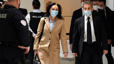 Nicolas Sarkozy et son avocate Jacqueline Laffont arrivent au Palais de justice de Paris, le 23 novembre 2020.