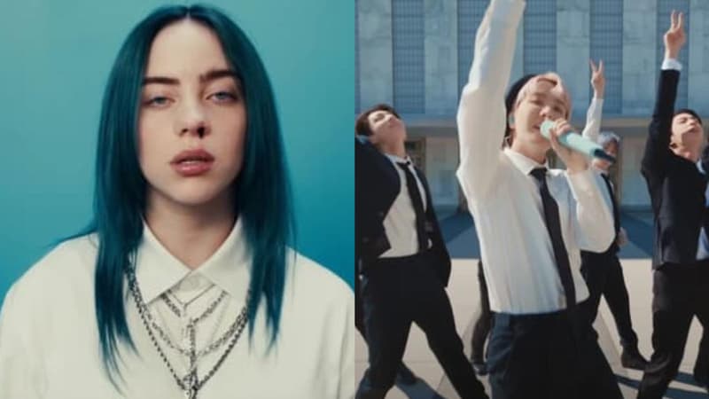 Billie Eilish (à gauche) et le groupe sud-coréen BTS (à droite).