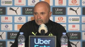 Jorge Sampaoli en conférence de presse, à Marseille le 15 avril 2021