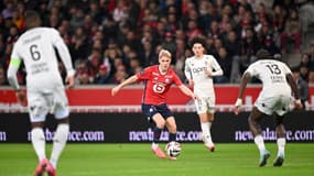 Le Lillois Hákon Arnar Haraldsson dans le choc de la 23e journée de Ligue 1 entre Lille et Monaco, 22 février 2025