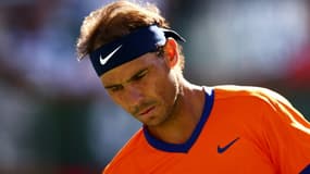 L'Espagnol Rafael Nadal, lors de sa finale perdue face à l'Américain Taylor Fritz, le 20 mars 2022 au tournoi d'Indians Wells (Californie)