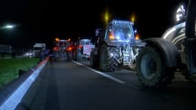 Une mobilisation coordonnée des agriculteurs français et belges sur l'A2 à la frontière belge, le 4 décembre 2024. 