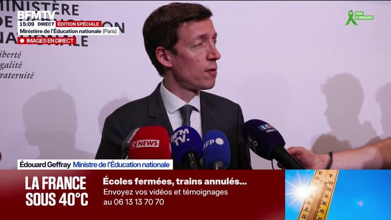 Canicule: le ministre de l'Éducation nationale affirme que "l'écrasante majorité des élèves" convoqués à des examens "passeront comme prévu à l'heure où ils ont été convoqués"