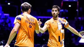 Toma Junior Popov et Christo Popov lors d'un match de double aux Mondiaux de badminton en 2025