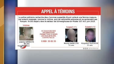 L'appel à témoins lancé pour retrouver la victime et ses deux ravisseurs.