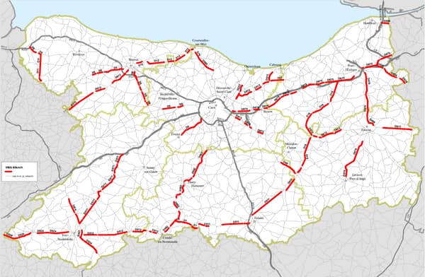 En rouge, les routes qui repassent à 80 km/h dès mercredi dans le Calvados.