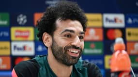 Mohamed Salah en conférence de presse, à Liverpool le 25 mai 2022
