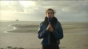 Grandes marées: la baie du Mont Saint-Michel au soleil couchant