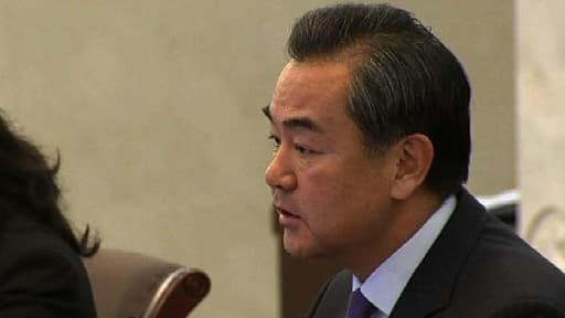 Le ministre des Affaires étrangères chinois Wang Yi, lors d'une rencontre avec son homologue français, dimanche à Pékin.