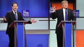 Marco Rubio et Donald Trump, lors du débat télévisé du 3 mars 2016, à Detroit. 