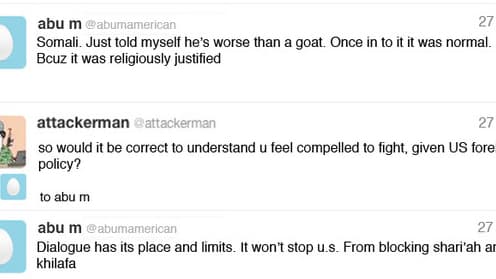 Un extrait de la conversation Twitter entre le jidahiste et un blogueur du magazine Wired.